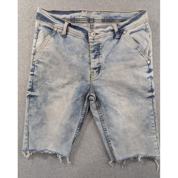 Hilfiger Denim Shorts Mens SZ 36 Blue Flap Pocket Cut Off Button Fly Skinny Slim - Picture 1 of 12